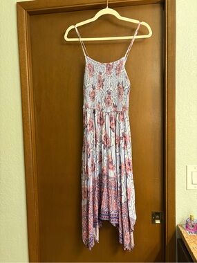 Boho Spaghetti Strap Maxi Dress in Lilac and Coral